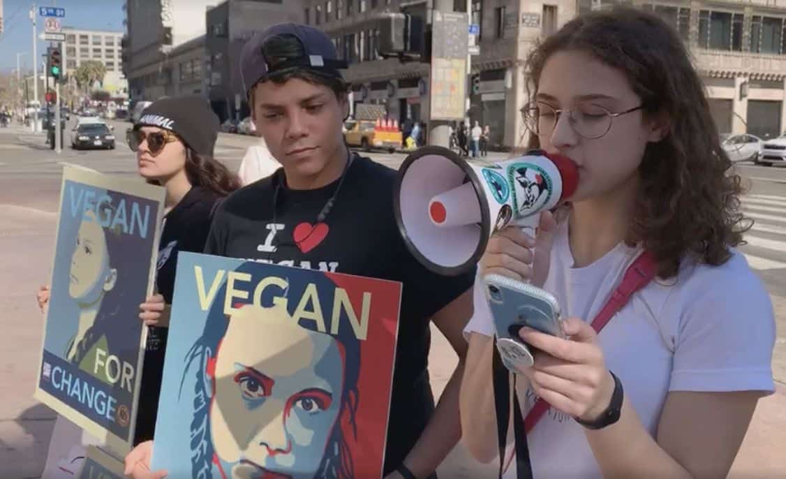 Vegan protester at climate rally